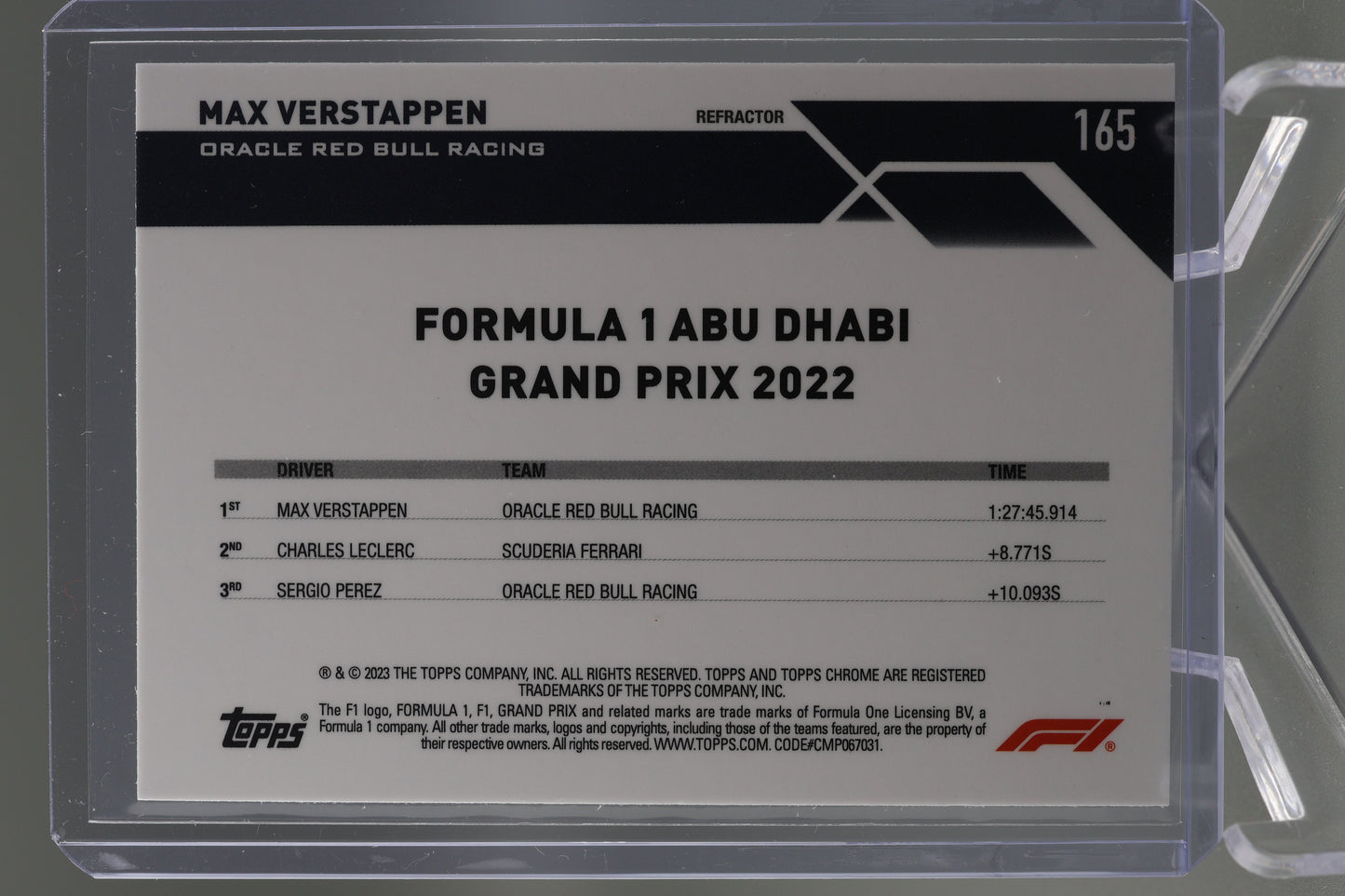 Max Verstappen 2023 Topps Chrome Formula 1 #165 Grand Prix Winner 2022