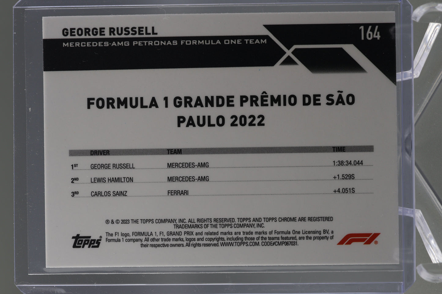 George Russell 2023 Topps Chrome Formula 1 #164 Grand Prix Winner Brazil 2022