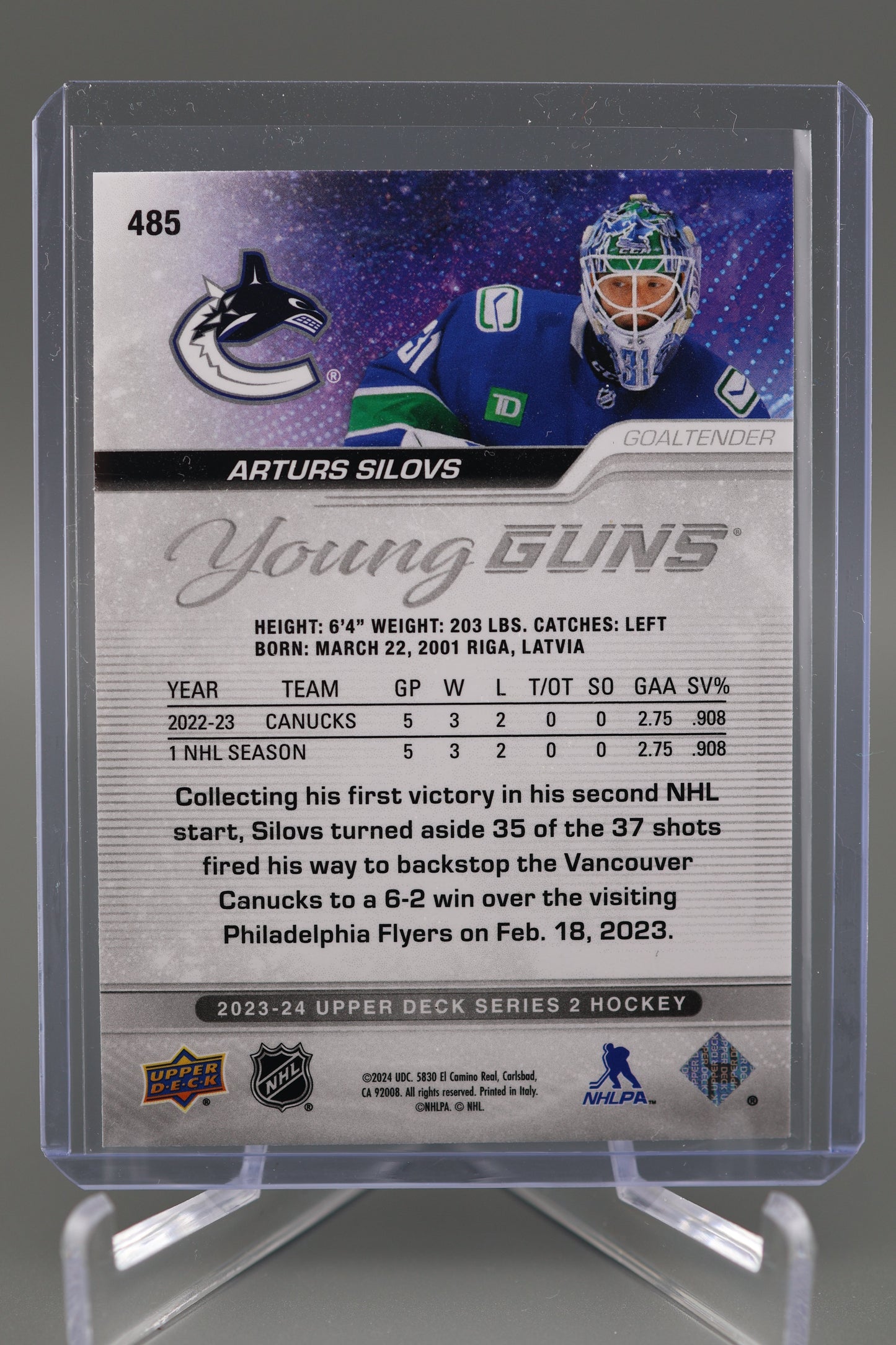 Arturs Silovs 2023-24 Upper Deck Series 2 #485 Young Guns Vancouver Canucks