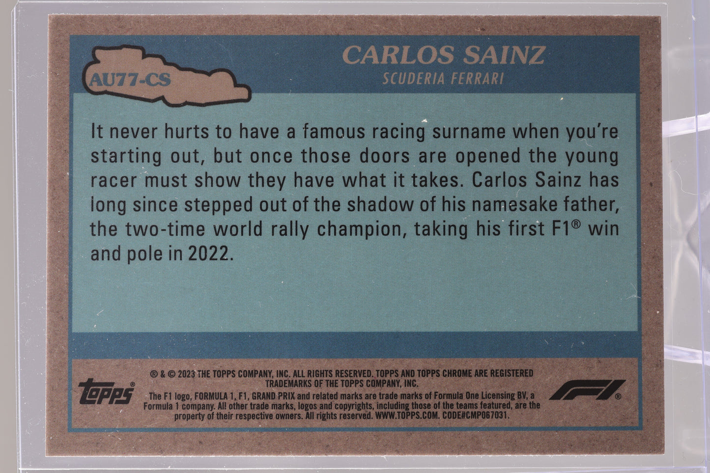 Carlos Sainz 2023 Topps Chrome Formula 1  #AU77-CS       Scuderia Ferrari