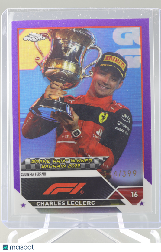 Charles Leclerc 2023 Topps Chrome F1 #144 GP Winner Bahrain 2022 Purple SP /399